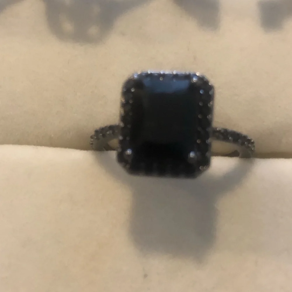Black Square CZ Halo Ring